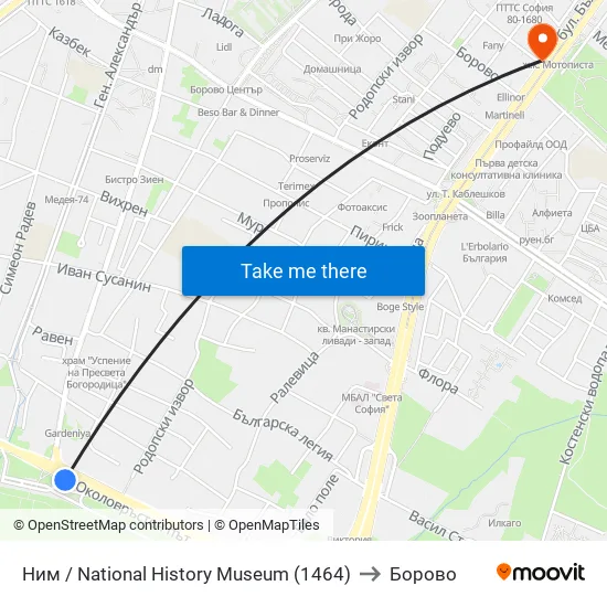 🎨 Ним / National History Museum (1464) to Борово map