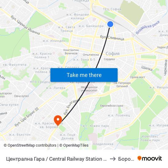 Централна Гара / Central Railway Station (1327) to Борово map