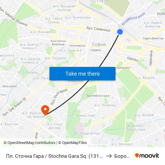 Пл. Сточна Гара / Stochna Gara Sq. (1316) to Борово map