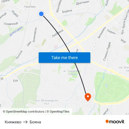Княжево to Бояна map
