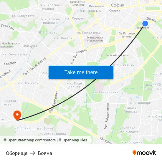 Оборище to Бояна map