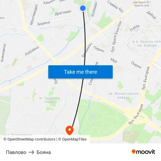 Павлово to Бояна map