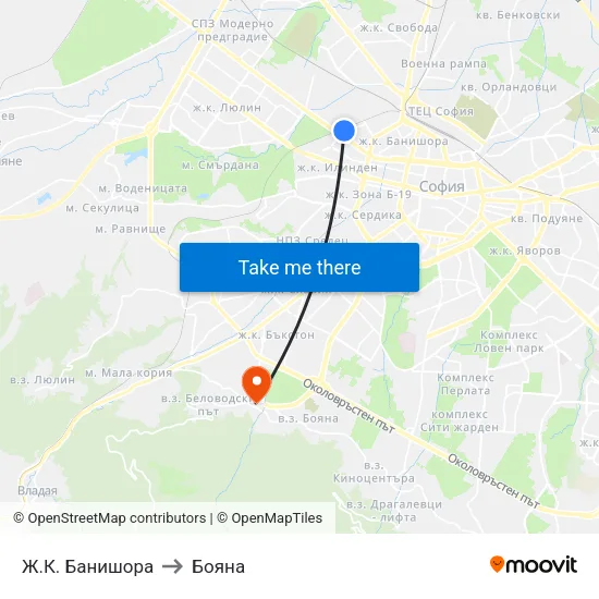 Ж.К. Банишора to Бояна map