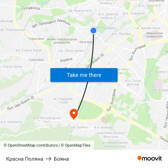 Красна Поляна to Бояна map