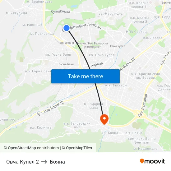 Овча Купел 2 to Бояна map