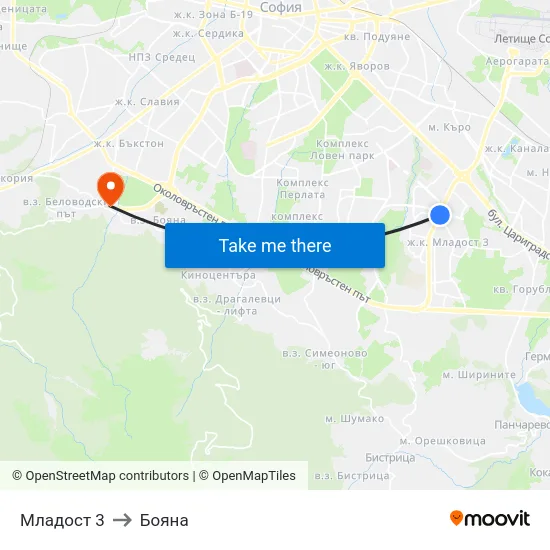 Младост 3 to Бояна map