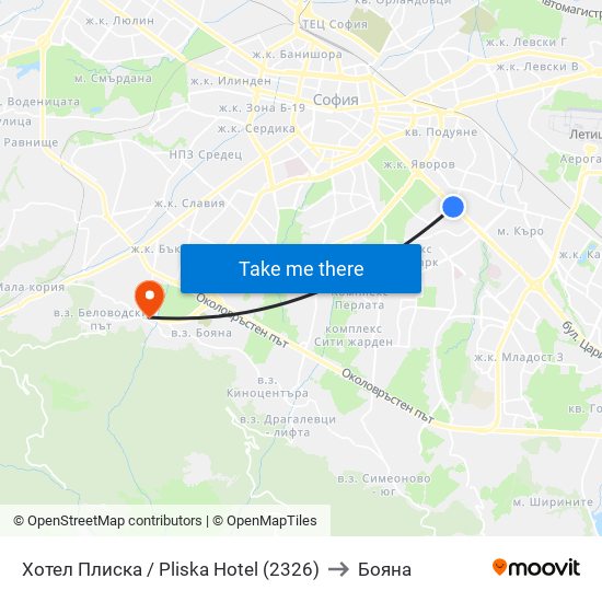 Хотел Плиска / Pliska Hotel (2326) to Бояна map