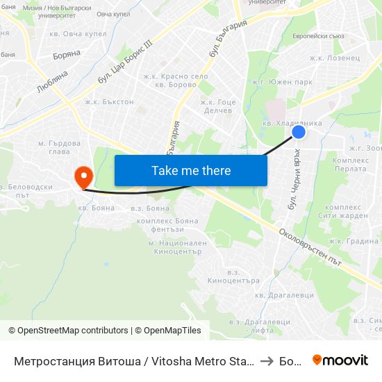 Метростанция Витоша / Vitosha Metro Station (2654) to Бояна map