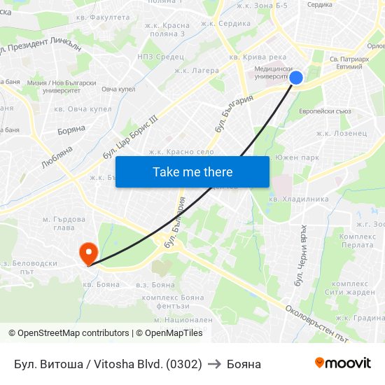 Бул. Витоша / Vitosha Blvd. (0302) to Бояна map