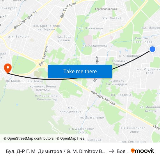 Бул. Д-Р Г. М. Димитров / G. M. Dimitrov Blvd. (0316) to Бояна map