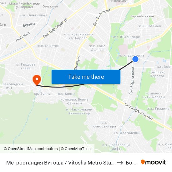 Метростанция Витоша / Vitosha Metro Station (0909) to Бояна map