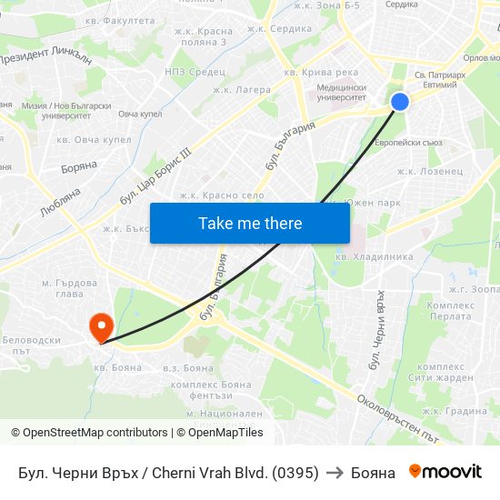 Бул. Черни Връх / Cherni Vrah Blvd. (0395) to Бояна map