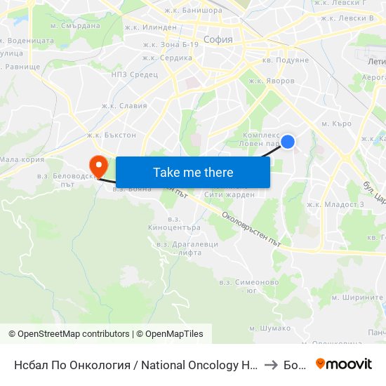 Нсбал По Онкология / National Oncology Hospital (2542) to Бояна map