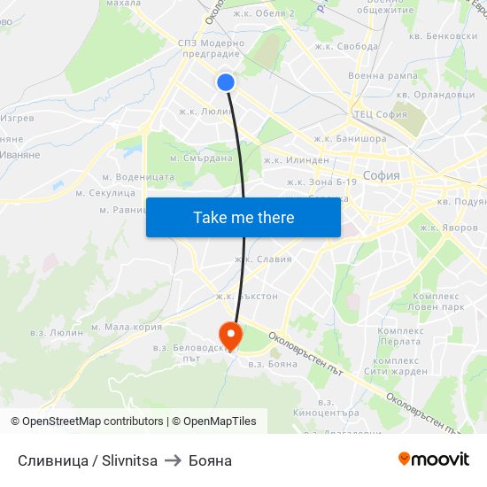 Сливница / Slivnitsa to Бояна map