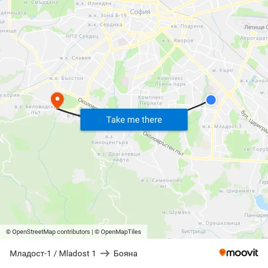 Младост 1 / Mladost 1 to Бояна map