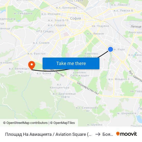 Площад На Авиацията / Aviation Square (1258) to Бояна map