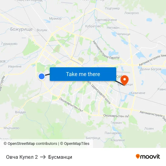 Овча Купел 2 to Бусманци map