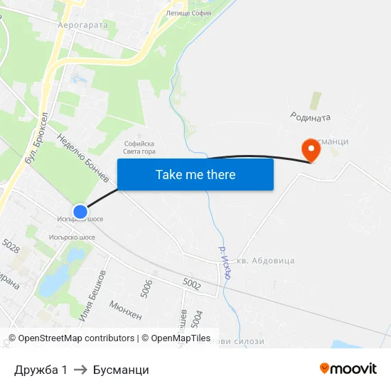 Дружба 1 to Бусманци map