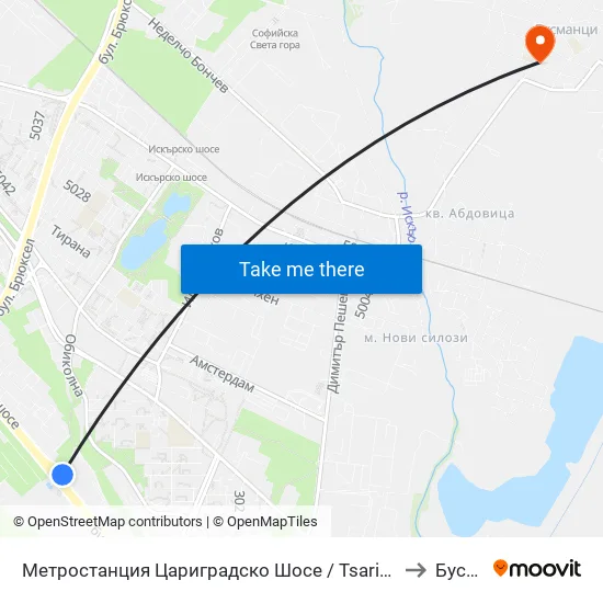 Ⓜ️ Метростанция Цариградско Шосе / Tsarigradsko Shosse Metro Station (1016) to Бусманци map