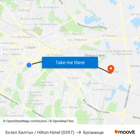 Хотел Хилтън / Hilton Hotel (0397) to Бусманци map