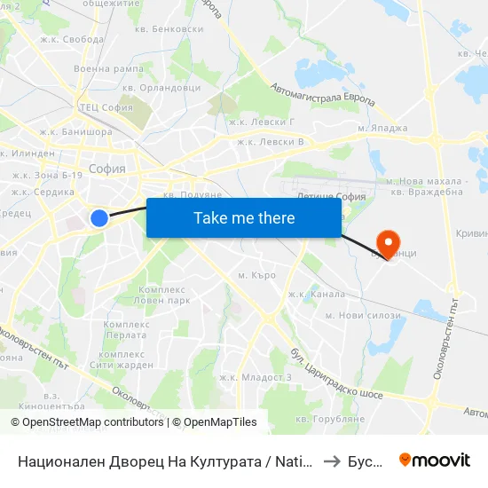 Ⓜ️ Национален Дворец На Културата / National Palace Of Culture (1139) to Бусманци map