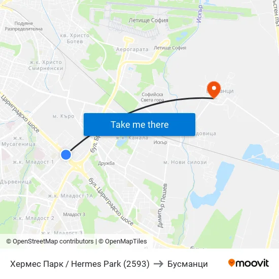 Хермес Парк / Hermes Park (2593) to Бусманци map