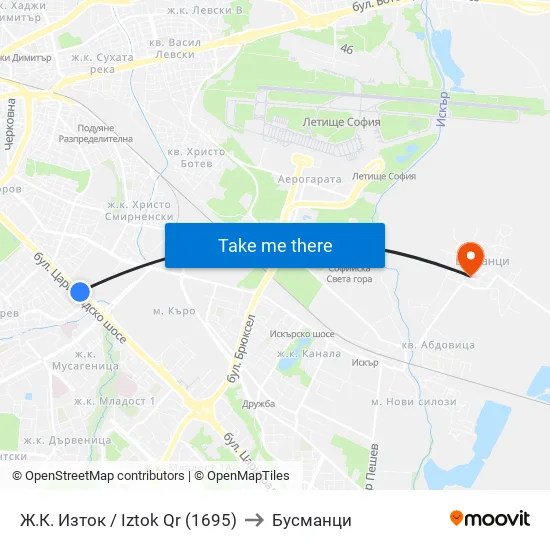 Ж.К. Изток / Iztok Qr (1695) to Бусманци map