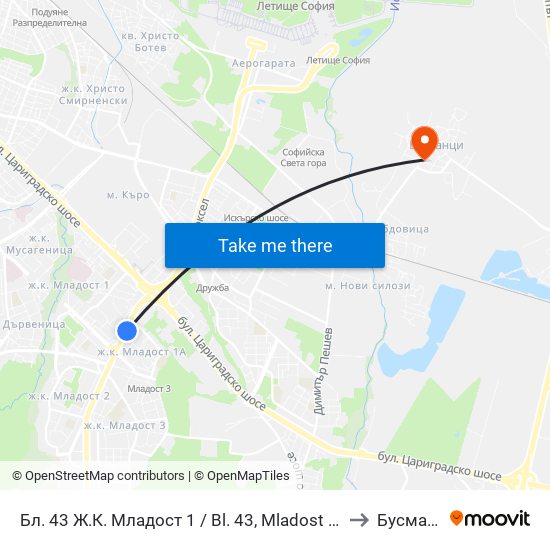 Бл. 43 Ж.К. Младост 1 / Bl. 43, Mladost 1 Qr. (0218) to Бусманци map