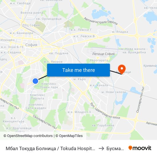 Мбал Токуда Болница / Tokuda Hospital (0206) to Бусманци map