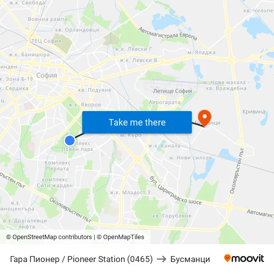 Гара Пионер / Pioneer Station (0465) to Бусманци map