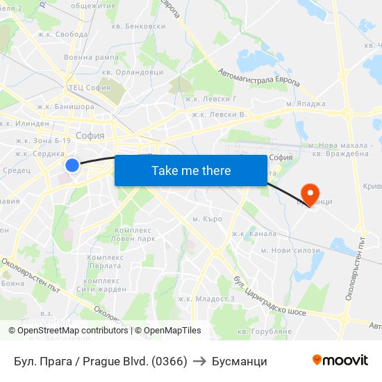 Бул. Прага / Prague Blvd. (0366) to Бусманци map