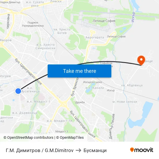 Г. М. Димитров / G. M. Dimitrov to Бусманци map