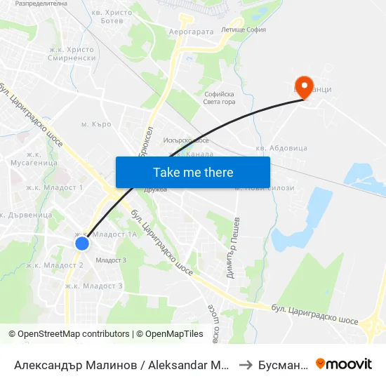 Александър Малинов / Aleksandar Malinov to Бусманци map