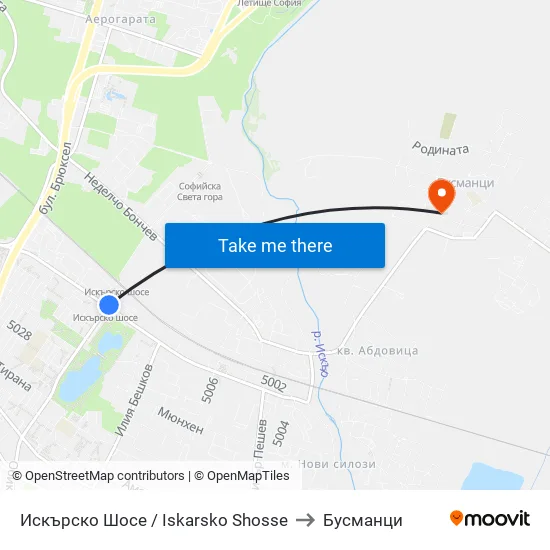 Искърско Шосе / Iskarsko Shose to Бусманци map