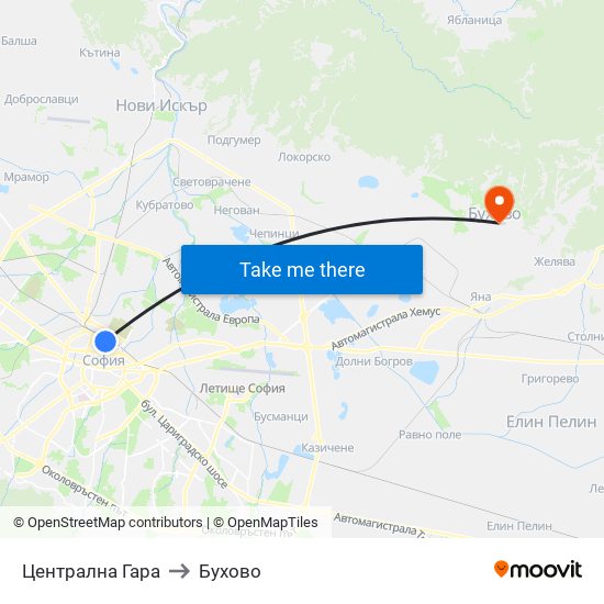 Централна Гара to Бухово map