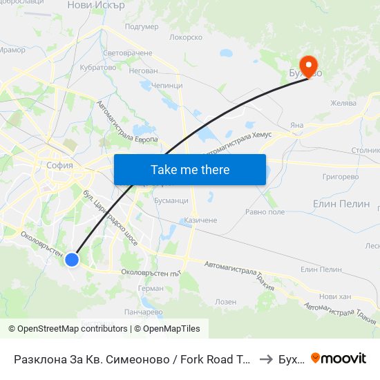 Разклона За Кв. Симеоново / Fork Road To Simeonovo Qr. (1459) to Бухово map