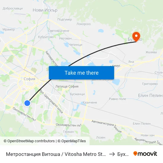 Ⓜ️ Метростанция Витоша / Vitosha Metro Station (2654) to Бухово map