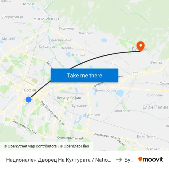 Ⓜ️ Национален Дворец На Културата / National Palace Of Culture (1139) to Бухово map