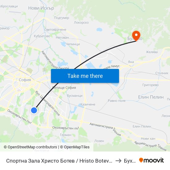 Спортна Зала Христо Ботев / Hristo Botev Sports Hall (1611) to Бухово map