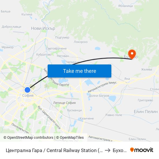 Централна Гара / Central Railway Station (1327) to Бухово map