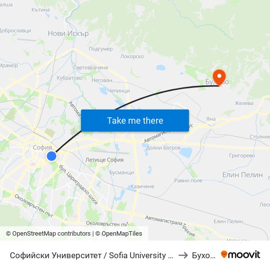Софийски Университет / Sofia University (1700) to Бухово map
