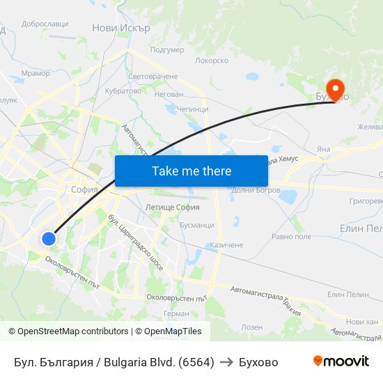 Бул. България / Bulgaria Blvd. (6564) to Бухово map