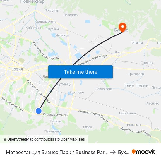 Метростанция Бизнес Парк / Business Park Metro Station (2490) to Бухово map