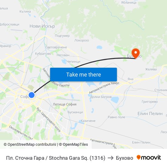 Пл. Сточна Гара / Stochna Gara Sq. (1316) to Бухово map