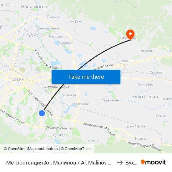 Метростанция Ал. Малинов / Al. Malinov Metro Station (0169) to Бухово map