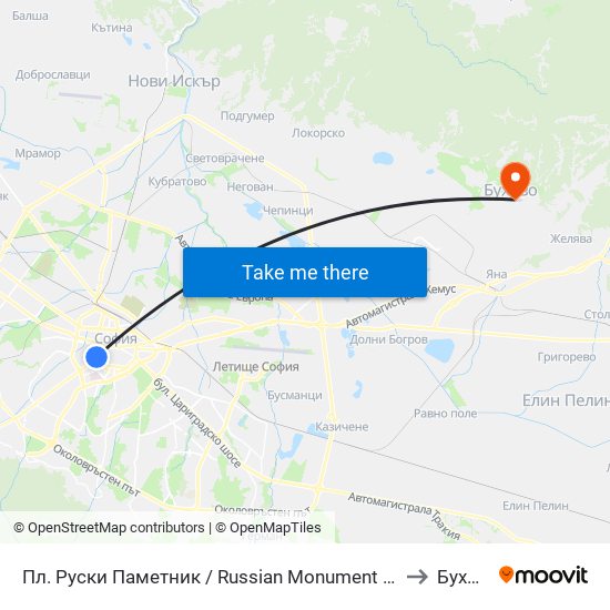 Пл. Руски Паметник / Russian Monument Sq. (1295) to Бухово map
