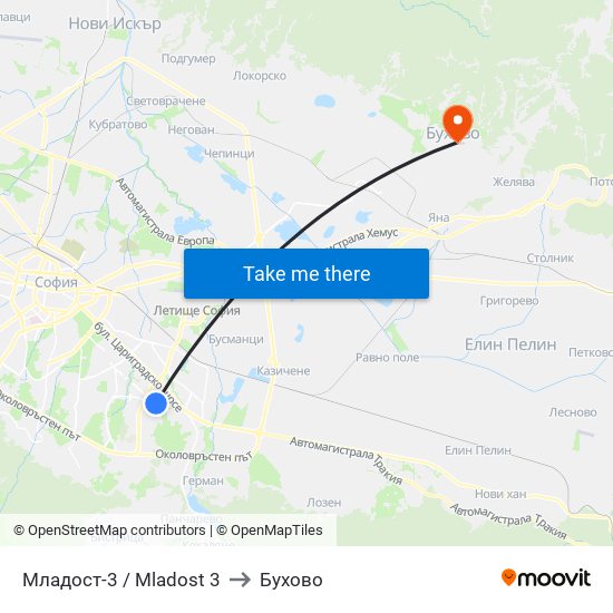 Младост-3 / Mladost 3 to Бухово map