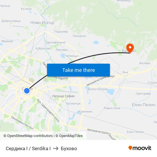 Сердика I / Serdika I to Бухово map