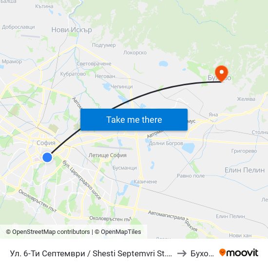Ул. 6-Ти Септември / Shesti Septemvri St. (1806) to Бухово map