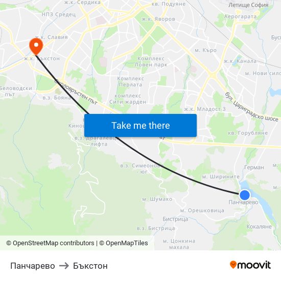 Панчарево to Бъкстон map